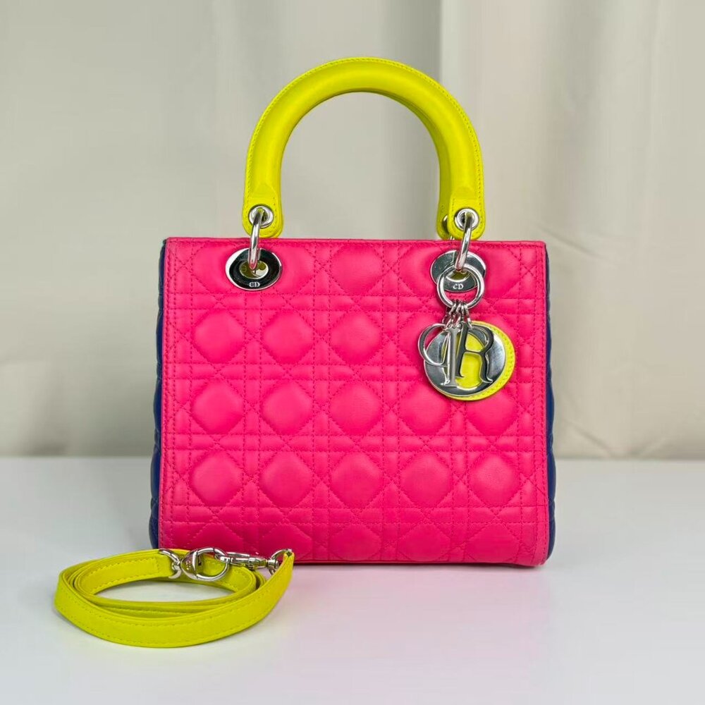 Dior Tri-color Leather Medium Lady Dior Shoulder Bag Tote